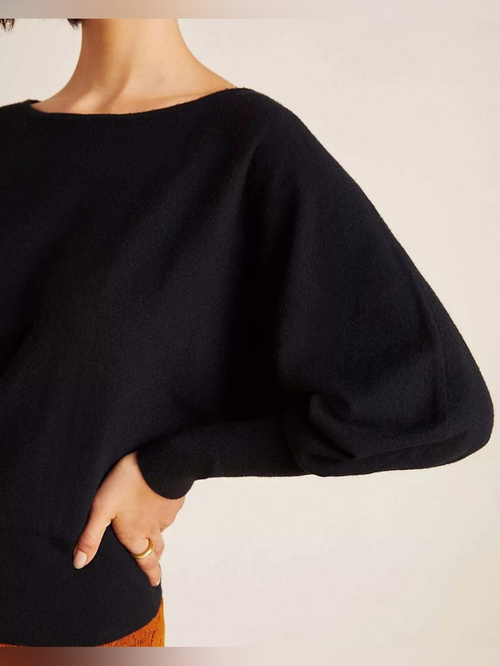 Anthropologie Black Ribbed Boatneck Dolman Sleeve Sweater - Size S